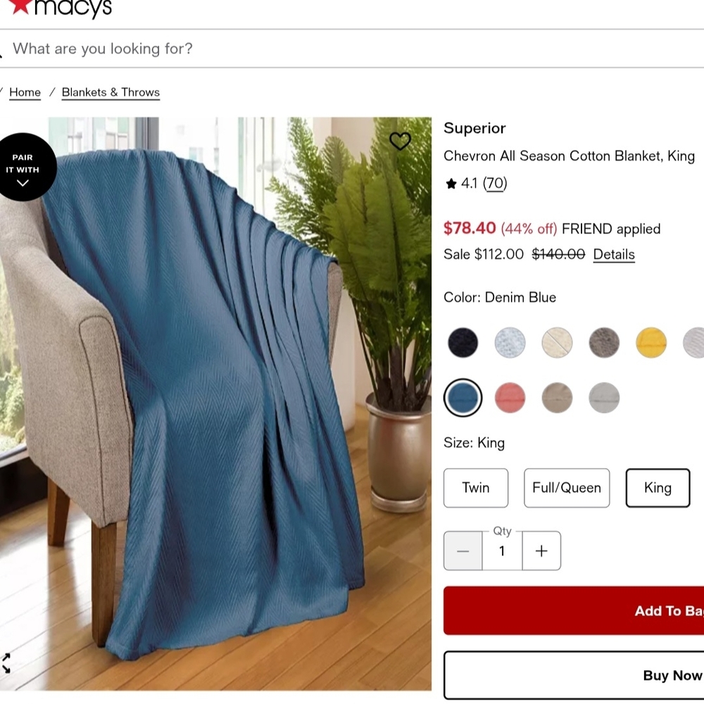 BRAND NEW Superior 100% cotton Chevron All season Blanket